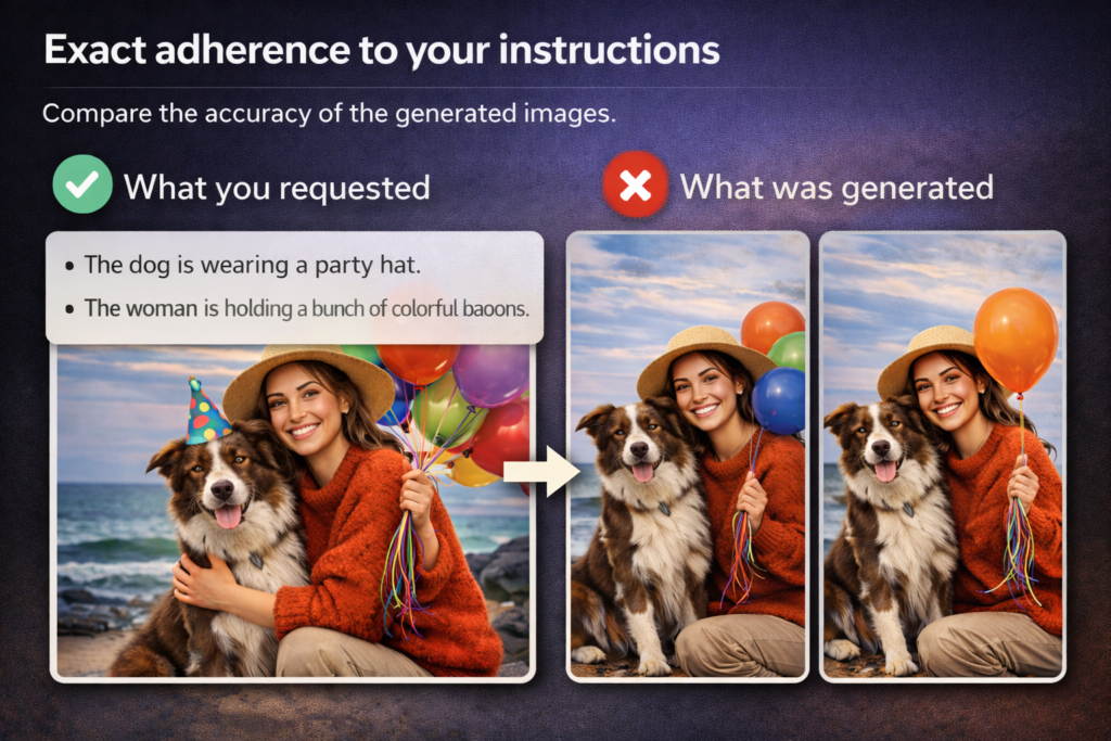 یکی از نقاط قوت مهم ChatGPT Images به‌ویژه با قدرت GPT Image 1.5، پیروی دقیق از دستورهای متنی است.